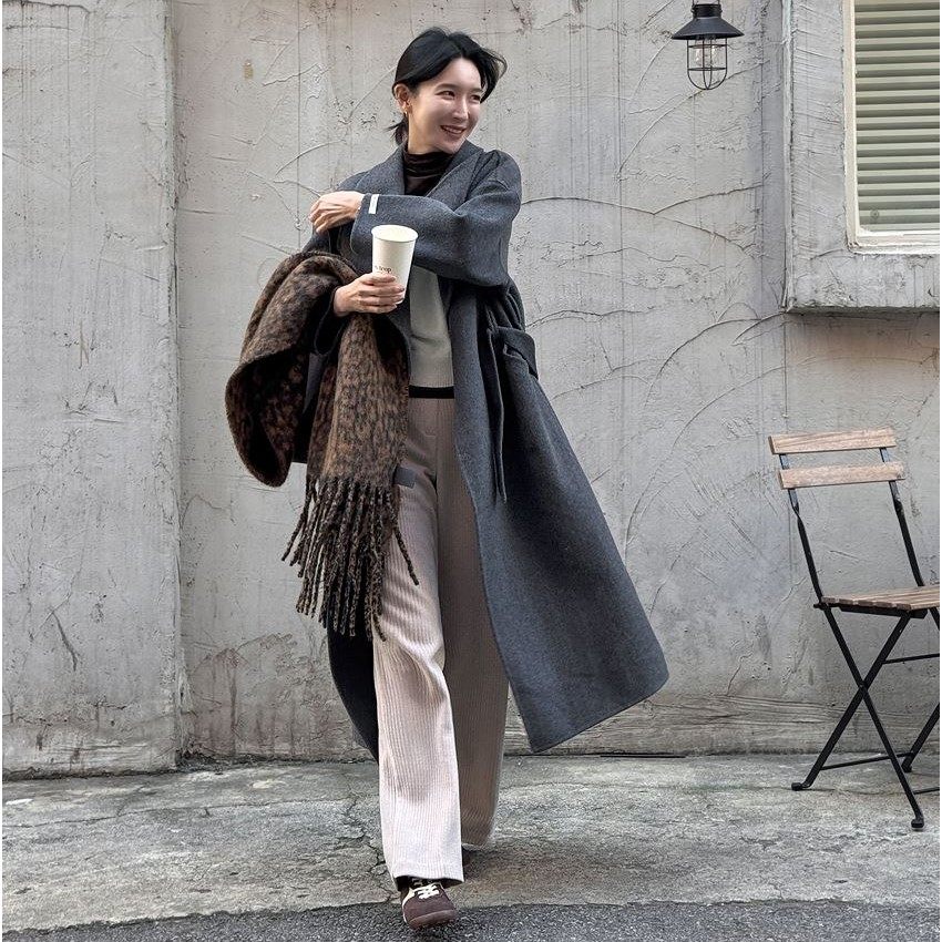 冬季新款韩国代购流行时尚简单百搭纯色休闲风长款舒适毛昵外套