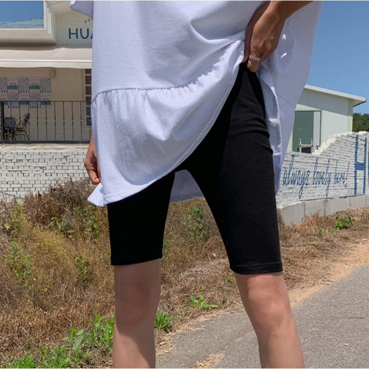 夏季新款韩国代购lylon2流行休闲风百搭舒适简单弹力五分打底裤