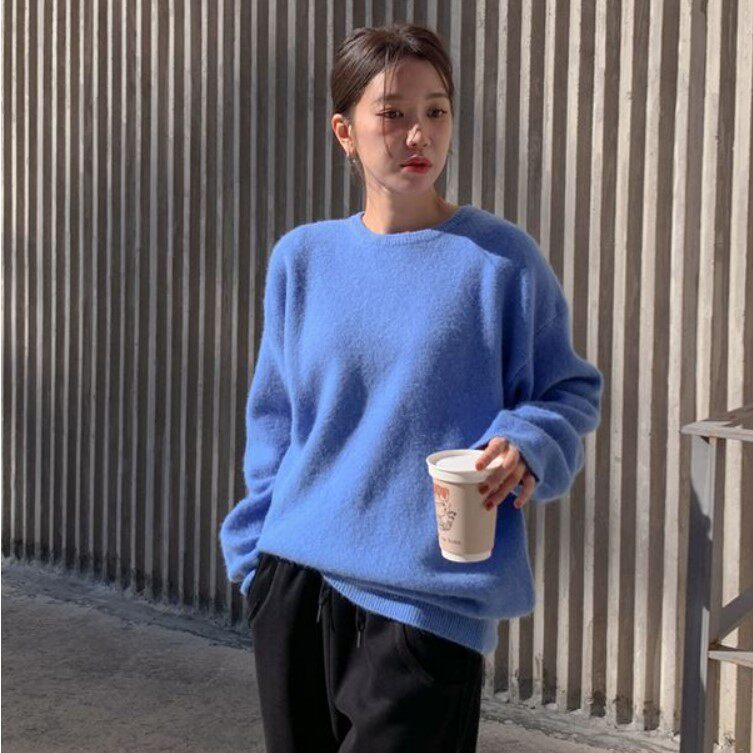 My girl秋冬新款韩国代购lylon时尚舒适显瘦百搭休闲风套头针织衫