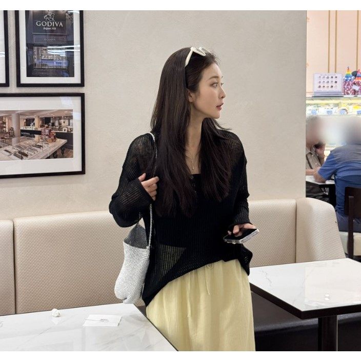 My girl夏季新款韩国代购流行时尚舒适百搭长袖防晒套头薄针织衫