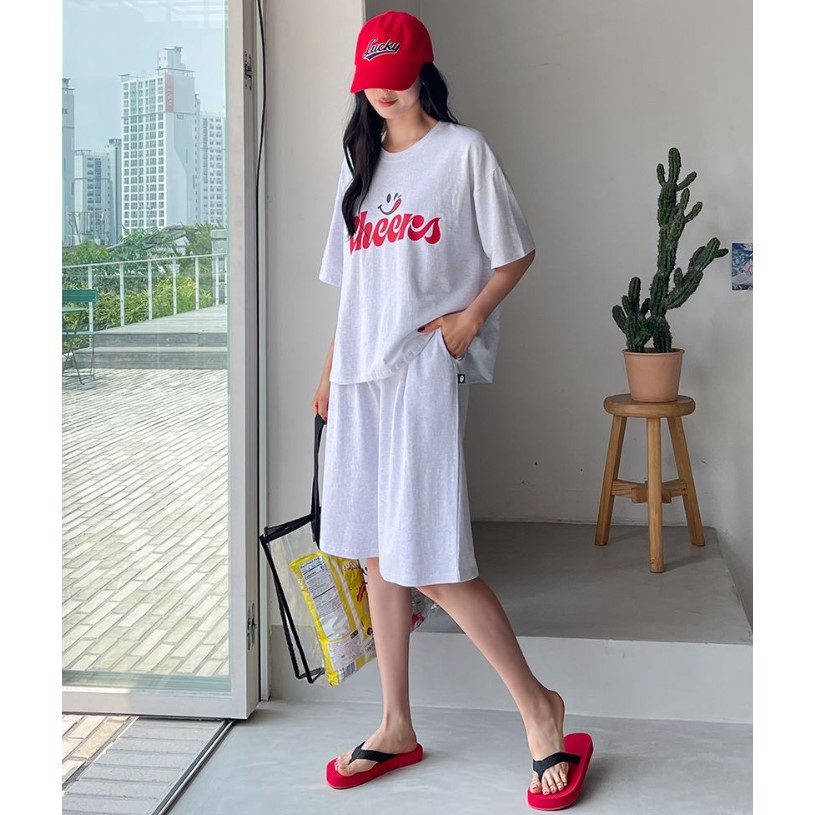 My girl夏季新款韩国代购流行时尚百搭休闲风字母短袖T恤中裤套装