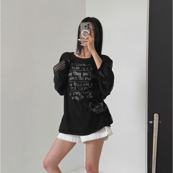 My girl夏季新款韩国代购流行简单显瘦时尚舒适长袖套头薄针织衫