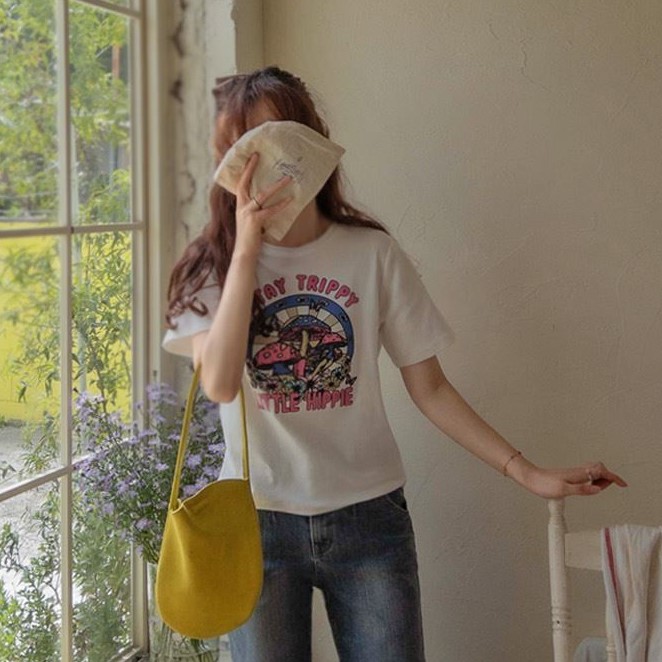 My girl秋季新款韩国代购简单流行百搭淑女字母卡通圆领短袖T恤