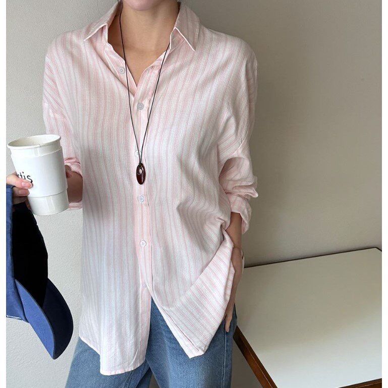 My girl春季新款韩国代购简约风流行百搭舒适显瘦中长款长袖衬衫