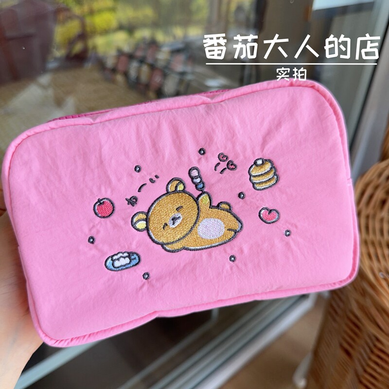 现货!日本带回san-x轻松熊新款粉色女生大容量化妆包便携杂货包