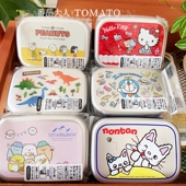 清仓日本制Kitty史努比恐龙卡通日式 铝制金属小饭盒便当盒水果盒