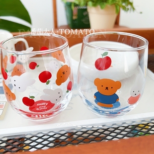 现货日本制造 甜品杯饮料杯 米菲boris鲍里斯苹果系列玻璃水杯
