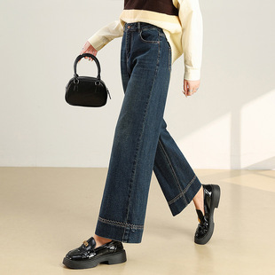 高腰宽松显瘦阔 宾利酷堡女裤 女高腰复古直筒牛仔裤 女2025秋季 新款
