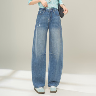 宾利酷堡女裤女浅蓝色弯刀牛仔裤女春秋季2026年新款高腰显瘦时尚