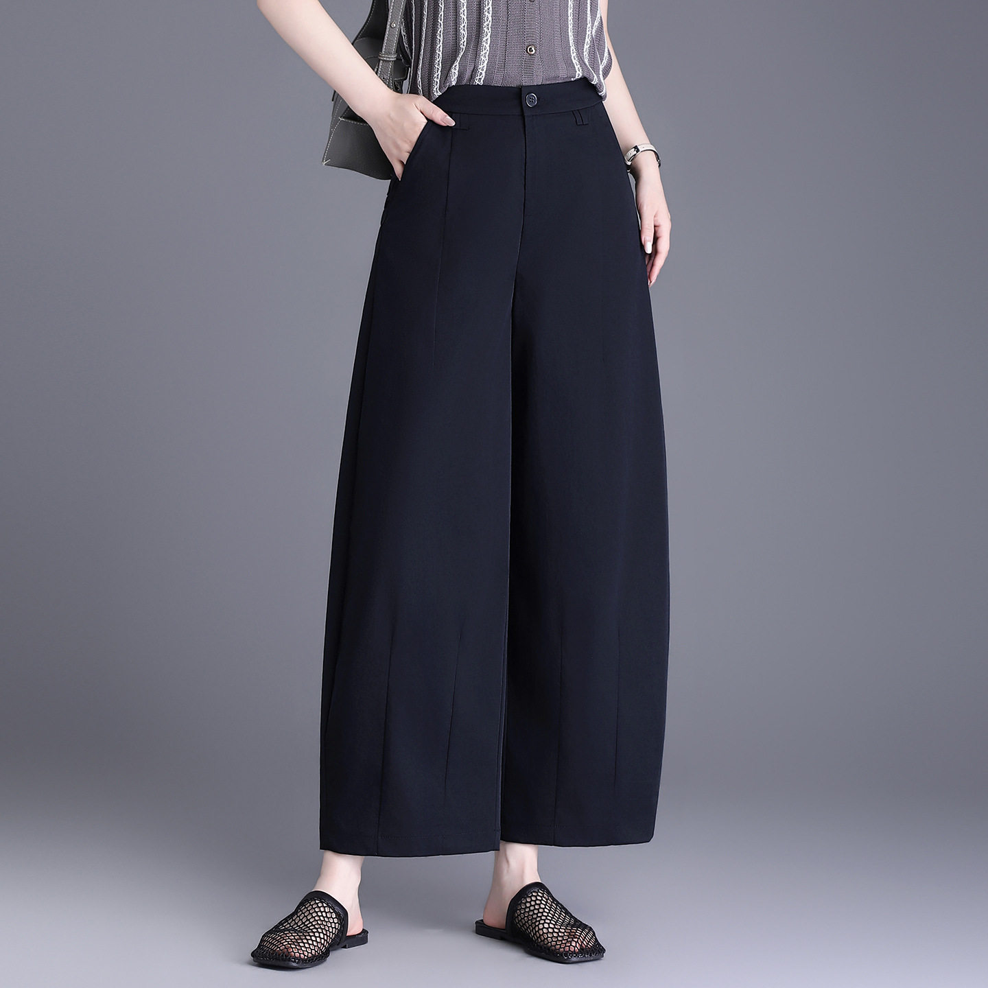 宾利酷堡女裤女垂坠感气球休闲弯刀裤女2026夏季新款韩版洋气宽松