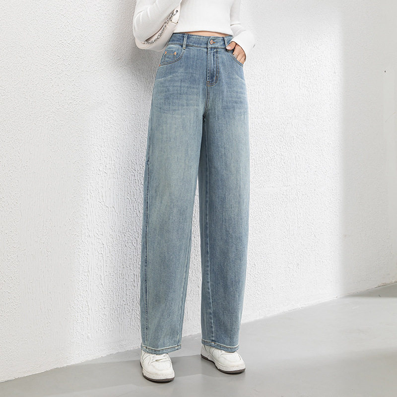 宾利酷堡女裤女2026年春季新款宽松弯刀牛仔裤女高腰百搭黑色镰刀