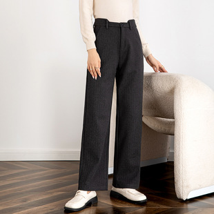 宾利酷堡女裤女仿毛呢加厚休闲秋冬高腰2025新款人字纹直筒拖地裤