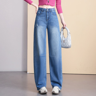 宾利酷堡女裤女浅蓝色弯刀牛仔裤女春秋季2026年新款高腰显瘦时尚