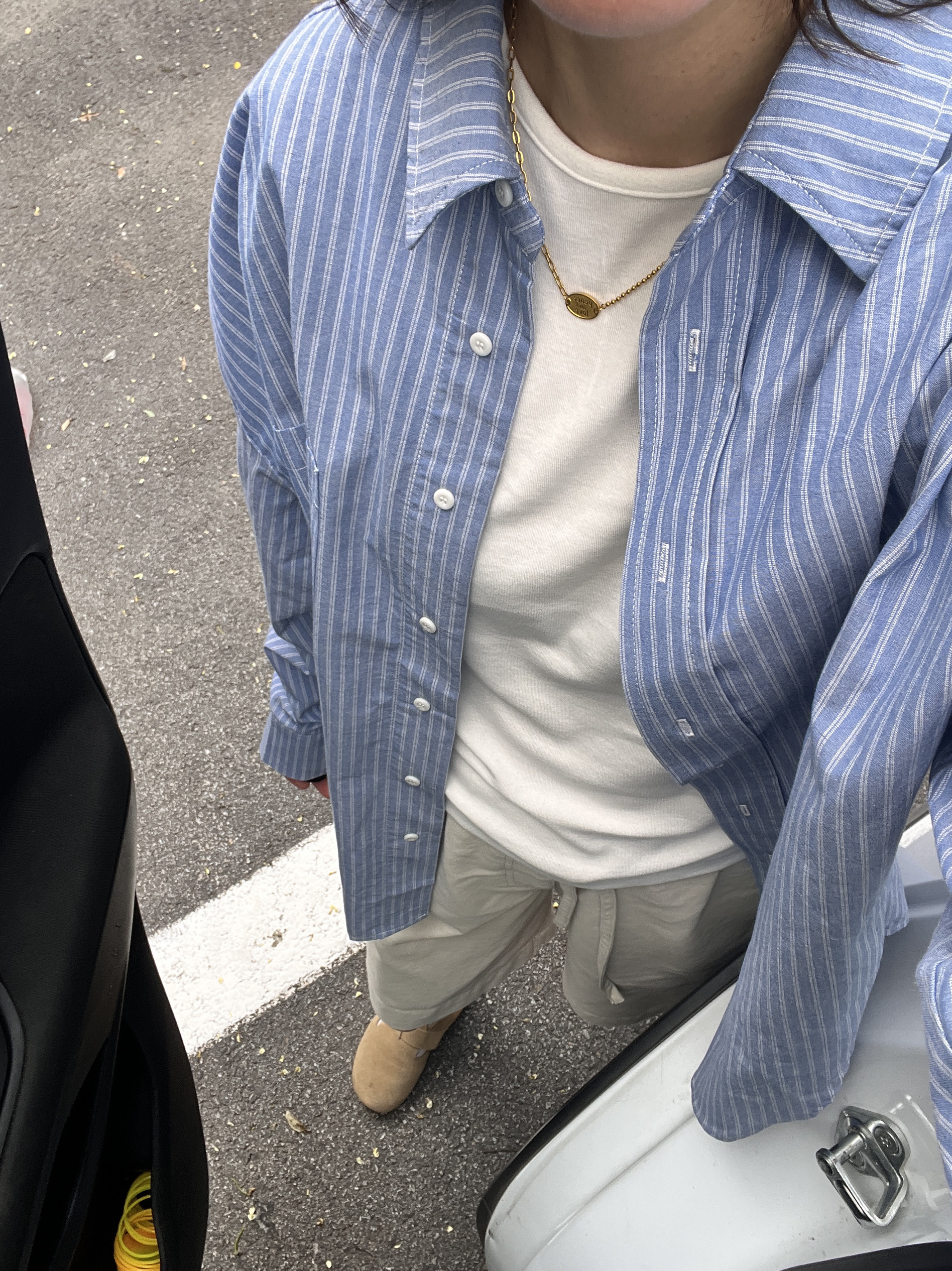 强推！复古纯棉色织条纹 韩系蓝色衬衫女长袖宽松百搭韩版衬衣