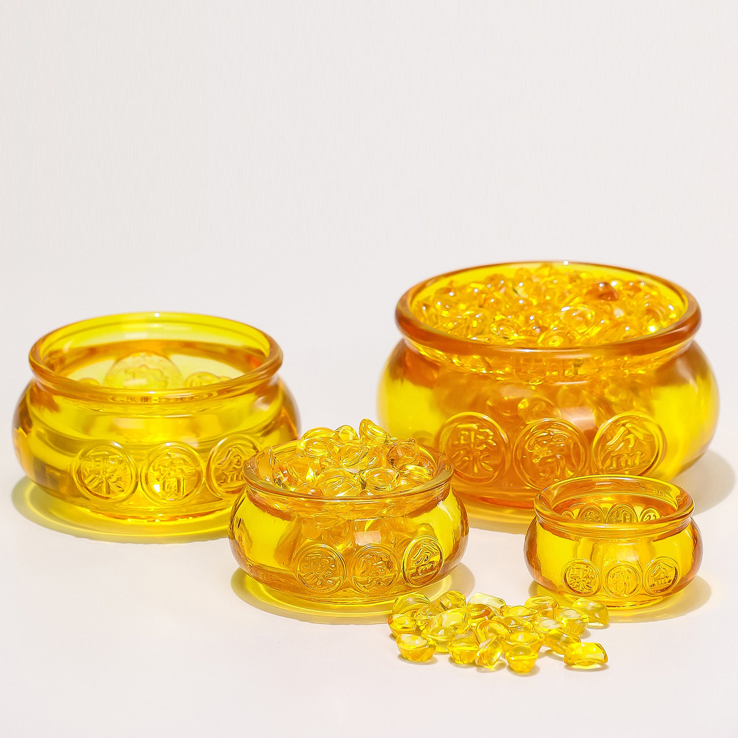 黄水晶聚宝盆玻璃百福缸小摆件工位玄学家居饰品厂家直销搭配批发,家居饰品,国学摆件,淘宝优惠券,粉丝福利购,淘宝优惠卷