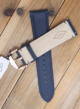 适配FOSSIL手表表带22mm深蓝色牛皮真皮表链男玫瑰金扣手表配件软