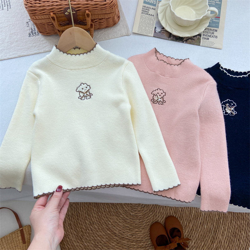 女童毛衣秋冬洋气半高领针织衫内搭修身高弹力上衣白色黑色打底衫