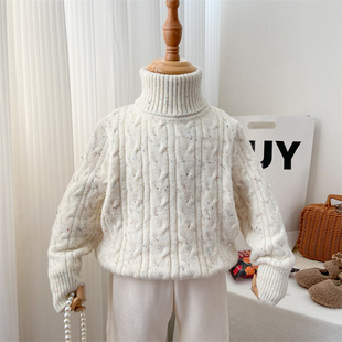女童毛衣冬季2025新款洋气韩版麻花高领针织衫外穿加厚保暖打底衫