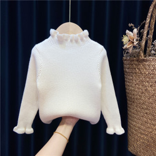 女童毛衣小童秋冬修身洋气白色黑色半高领针织衫2岁345红色打底衫