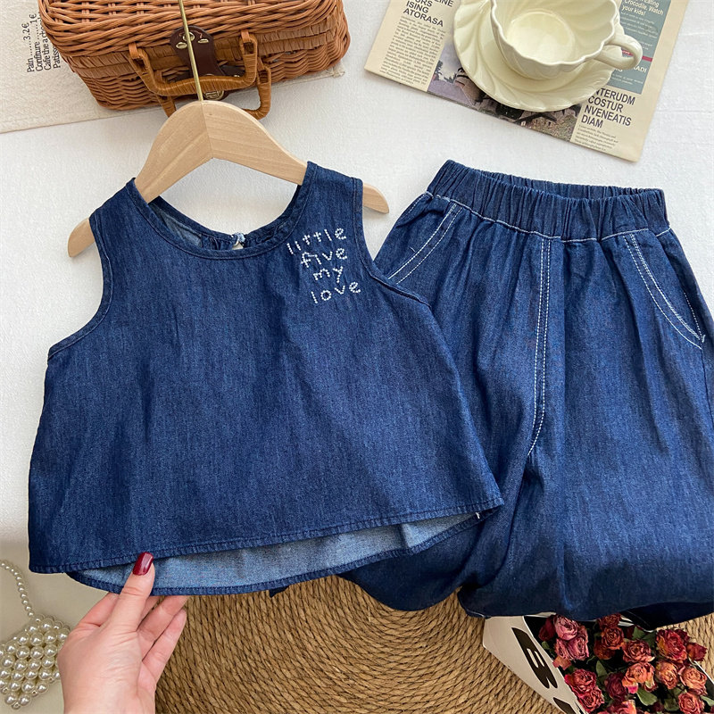 女童夏套装2026新款时髦洋气宝宝夏季薄款软牛仔背心阔腿裤牛仔裤