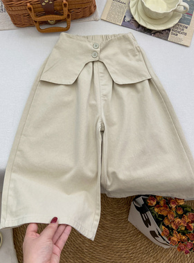 女童裤子春外穿宝宝韩系洋气春秋季新款时髦棉布裤屁帘阔腿裤长裤