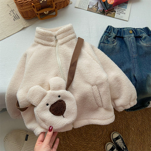 女童外套秋冬款2025新款小童韩版洋气时髦羊羔绒上衣时尚加绒开衫