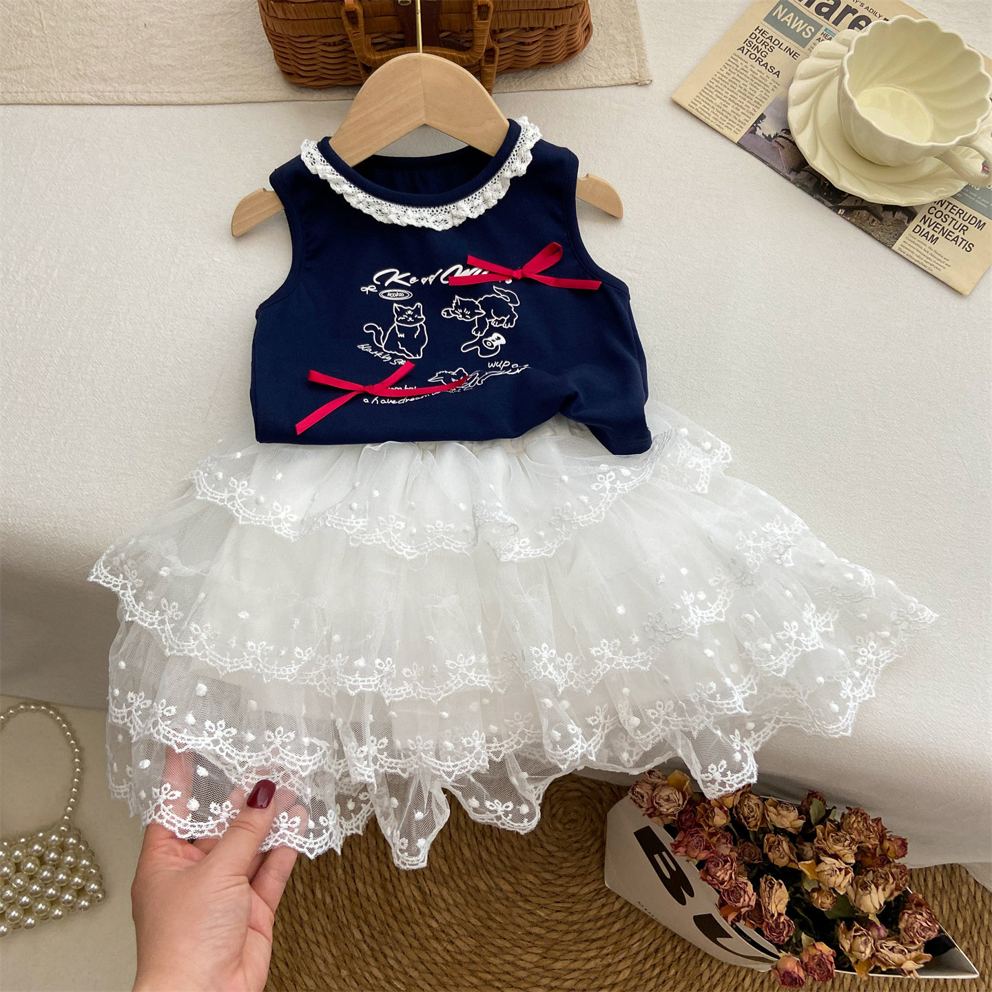 女童套装夏季2025新款薄款洋气宝宝背心无袖上衣裙裤蓬蓬裙半身裙