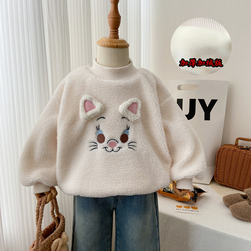女童卫衣2025新款加绒加厚半高领上衣宝宝韩系时尚洋气羊羔绒绒衫
