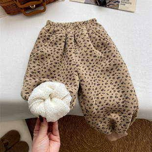 女童冬季新款洋气宝宝柔软灯笼裤长裤加厚加绒羊羔绒保暖碎花裤子