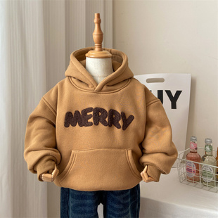 女童加绒卫衣小童卫衣秋冬潮加厚洋气1岁2345678小童保暖带帽上衣