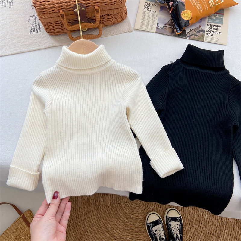 女童毛衣内搭上衣秋冬季高领针织衫黑色白色修身柔软高弹力打底衫