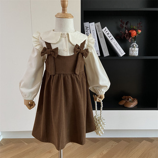 女童春装2026新款春季套装衬衫条绒连衣裙春秋背带裙儿童洋气裙子
