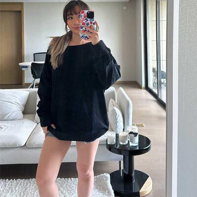 大圆领中长款卫衣美式辣妹宽松