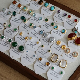 实拍925银针中式复古天然石耳钉新中式法式水晶青金石耳饰女气质