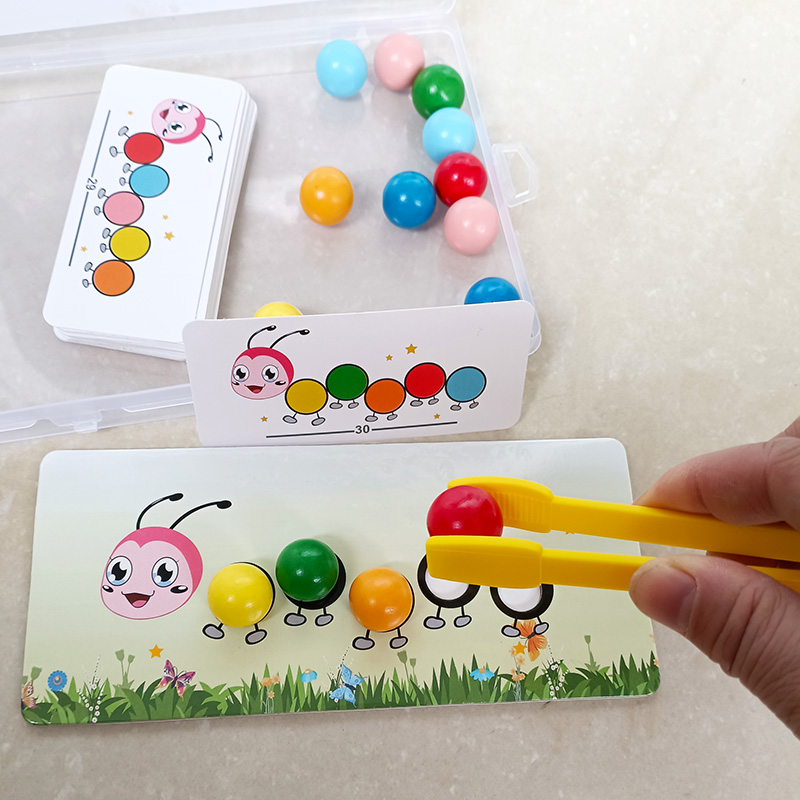 木制毛毛虫夹珠子精细动作训练