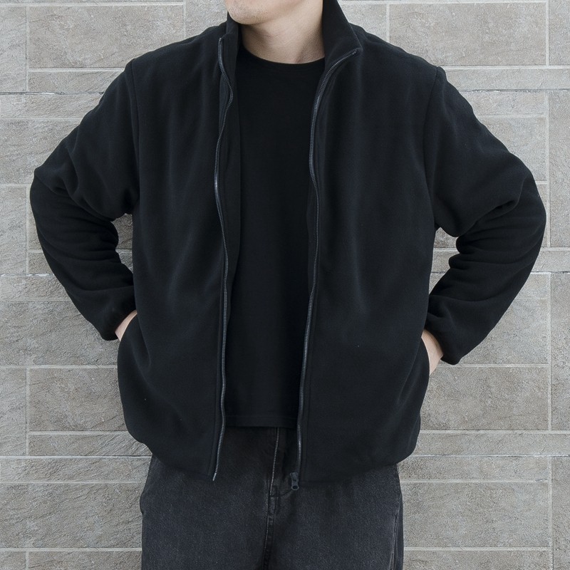 冬季外套男潮简约黑色加绒加厚夹克摇粒绒棉衣韩版百搭冬装上衣
