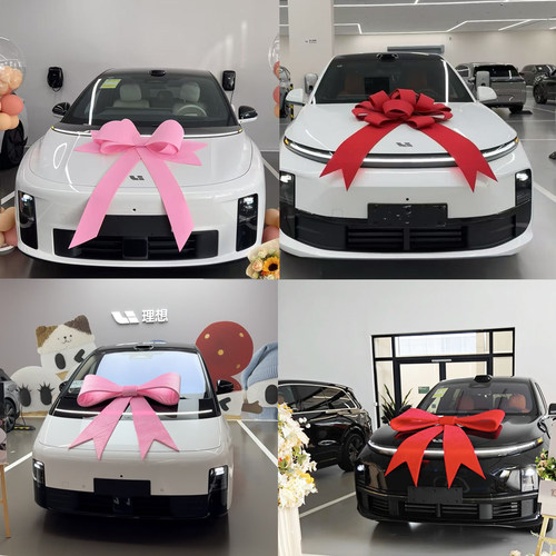 粉色红色交车蝴蝶结理想交车提车仪式布置新车交付汽车展厅装饰