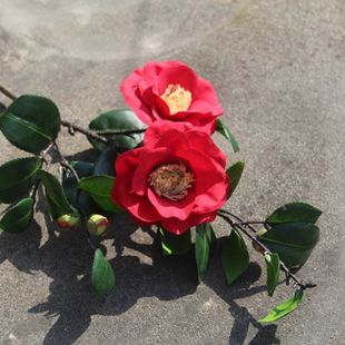 高山茶花枝仿真花高品质假花装饰花红色家居摆件餐厅客厅简约婚庆