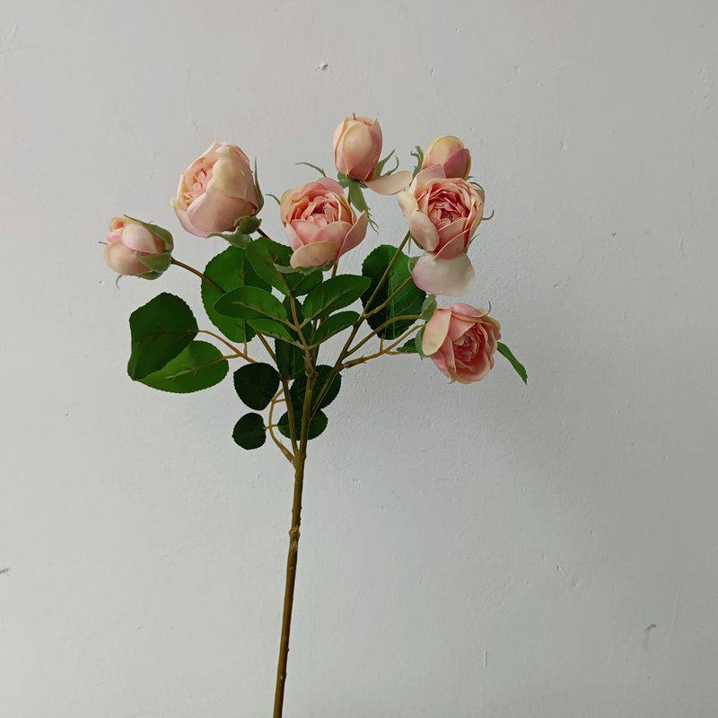 仿真花 迷雾泡泡多头玫 奶茶色小玫瑰 家居装饰单枝假花 摄影道具