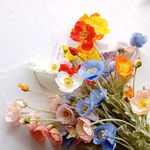 仿真罂粟花清新虞美人野餐郊游花花 拍摄道具假花diy材料挂墙花艺