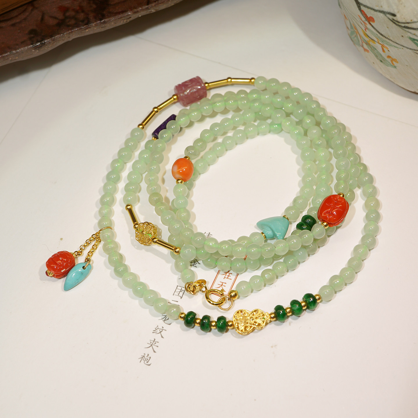 天然翡翠18K金多宝长串国风设计