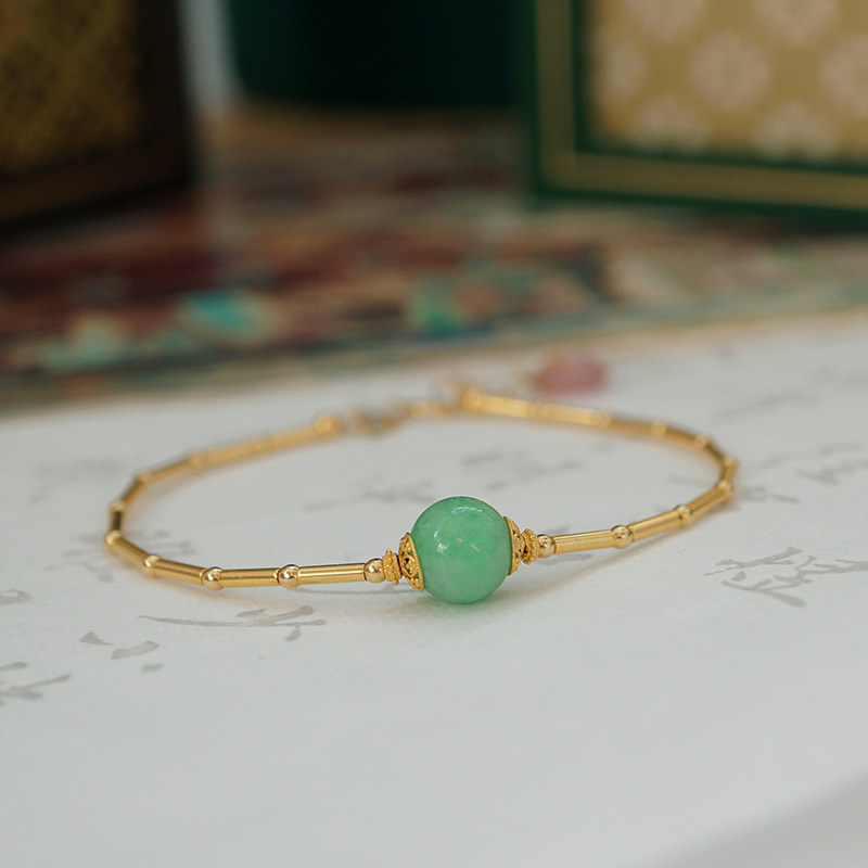 18K金天然翡翠圆珠手链