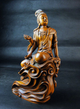 黄杨木古典包浆观世音菩萨时代魅力 波浪自在观音珍藏收藏品木雕