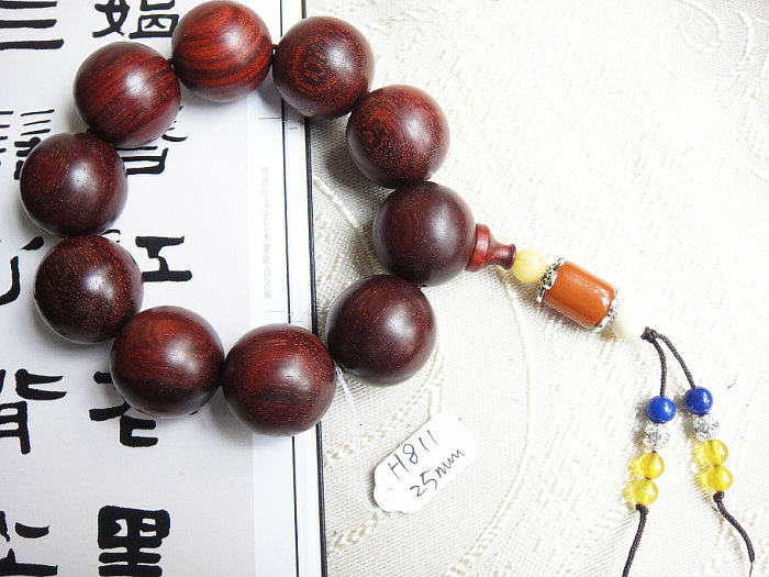 印度小叶紫檀佛珠持珠 24mm牛毛纹顺纹老料小叶紫檀手链念珠h811