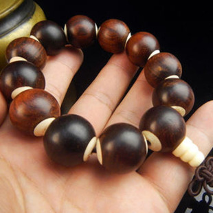 海南黄花梨佛珠手串野生老料 海黄紫油梨19mm镶牙骨手链K73号