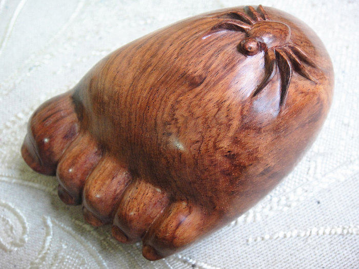 木檀世家海南黄花梨知足常乐手把件 佛足蜘蛛小脚丫茶宠佛脚B505