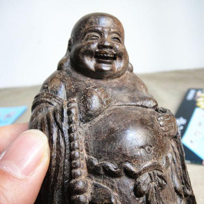 印尼沉香弥勒佛雕件艺术品 布袋罗汉佛像沉香摆件笑佛工艺品木雕