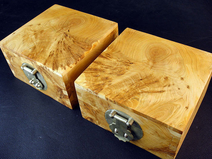 崖柏木瘤疤影子木对眼状元盒 瘿瘤花首饰盒一对2只b72号