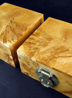 崖柏木瘤疤影子木对眼状元盒 瘿瘤花首饰盒一对2只B72号