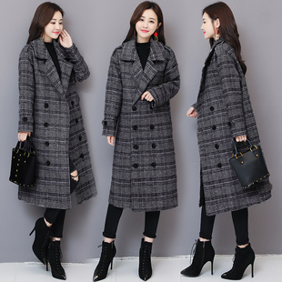 学生加厚呢子大衣 款 千鸟格小个子毛呢外套女2019新款 秋冬流行西装